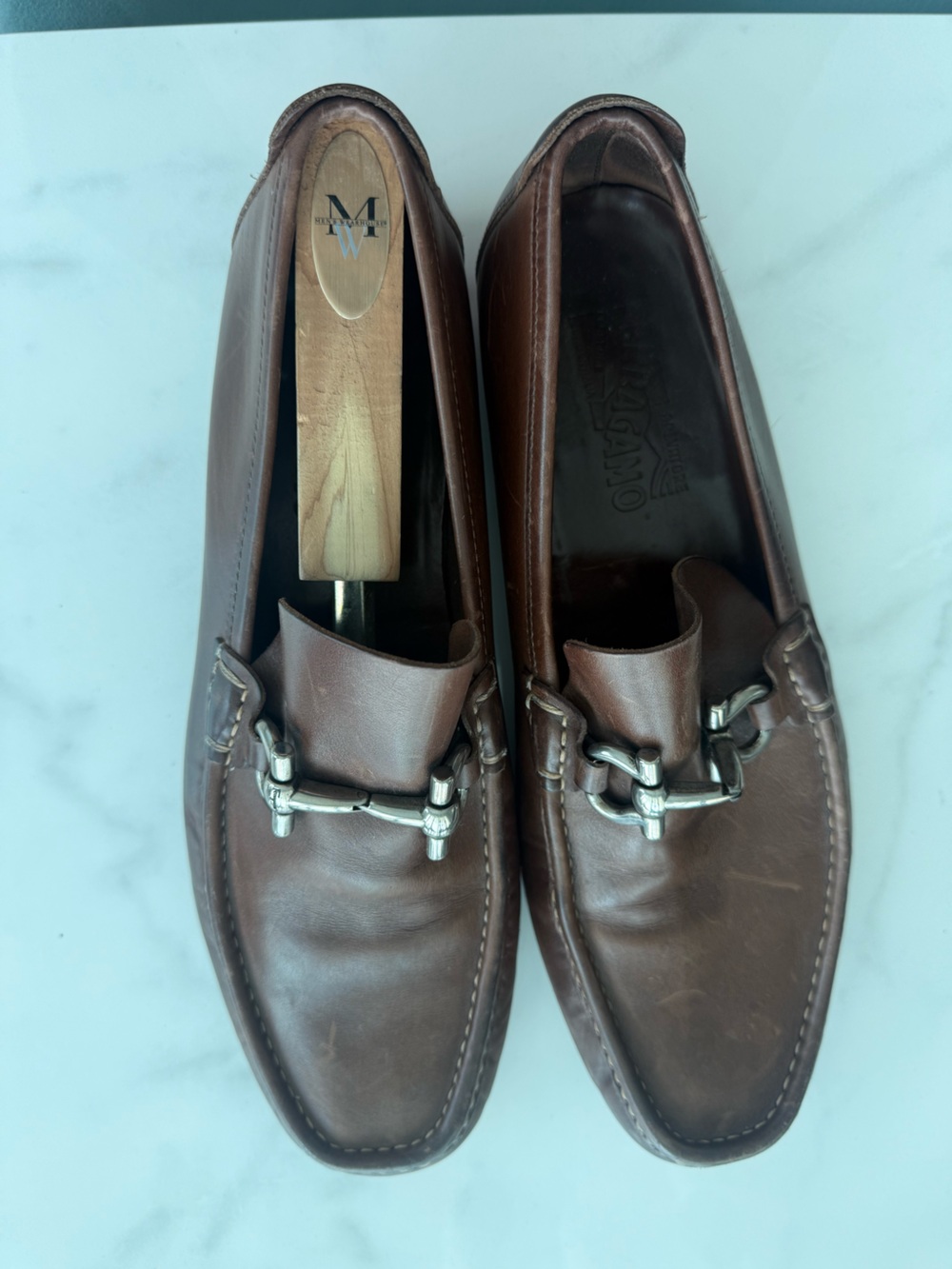 Salvatore Ferragamo Brown Leather Bit-Detail Slip-On Loafers